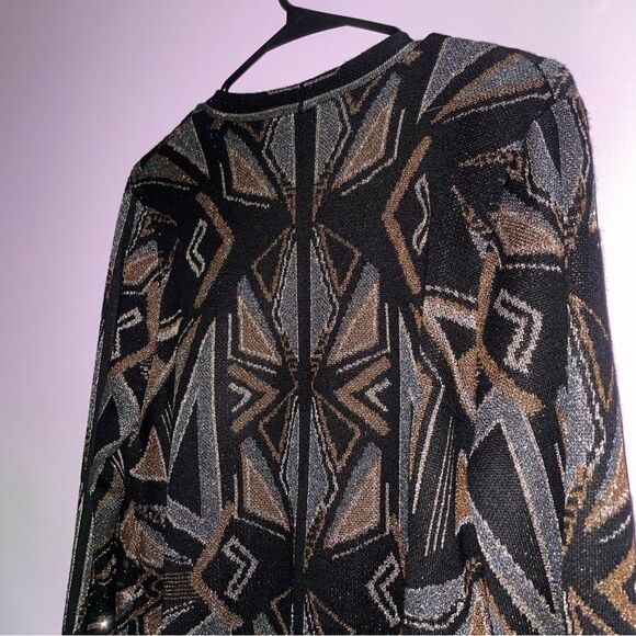Chico's Cardigan M Open Front Longline Metallic Boho - Picture 8 of 9